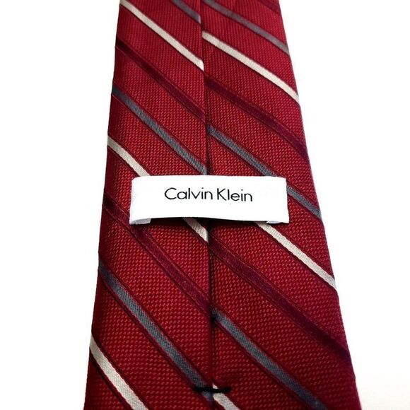 Calvin Klein‎ Red Silk Tie Woven Striped - Picture 4 of 6